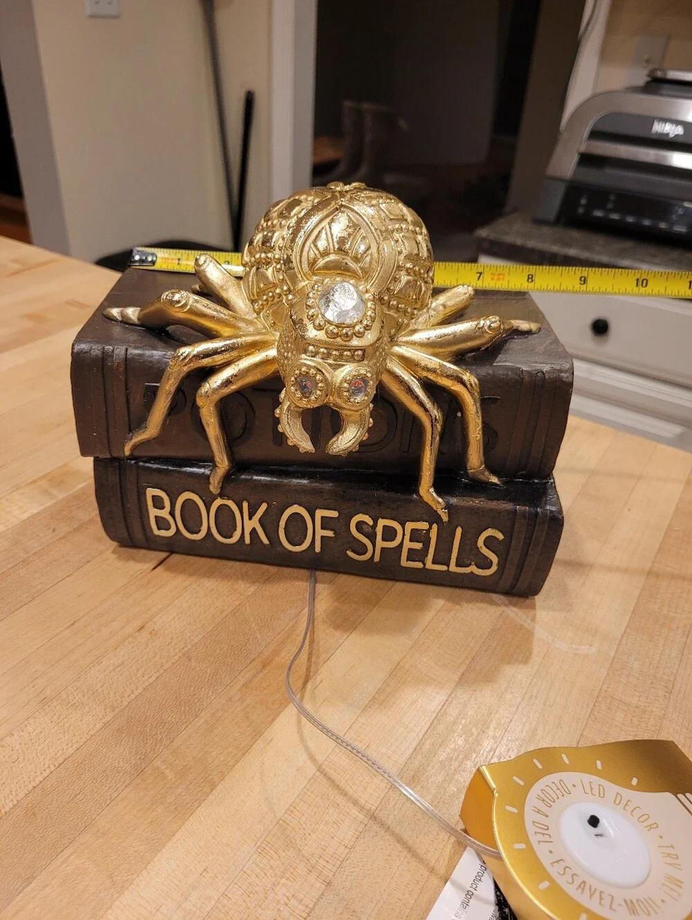NEW Gold Decorative Spider Book Halloween Home Decor Accent with Red LED Eyes